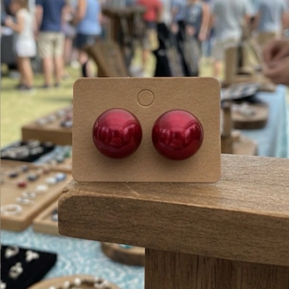 Jewelry - Pearl Stud Earrings Red